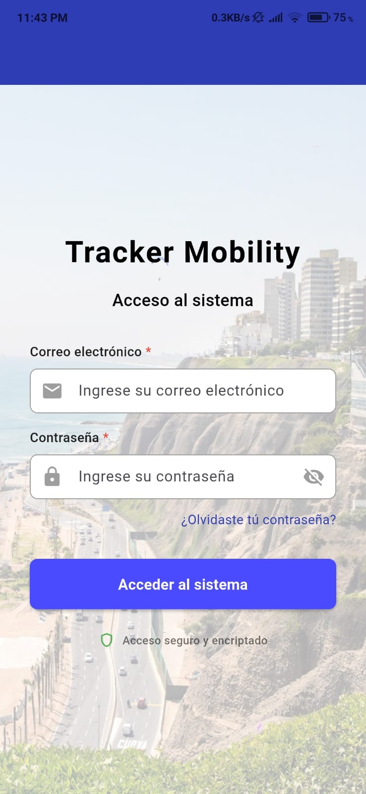 Tracker Mobility App - Pantalla 1